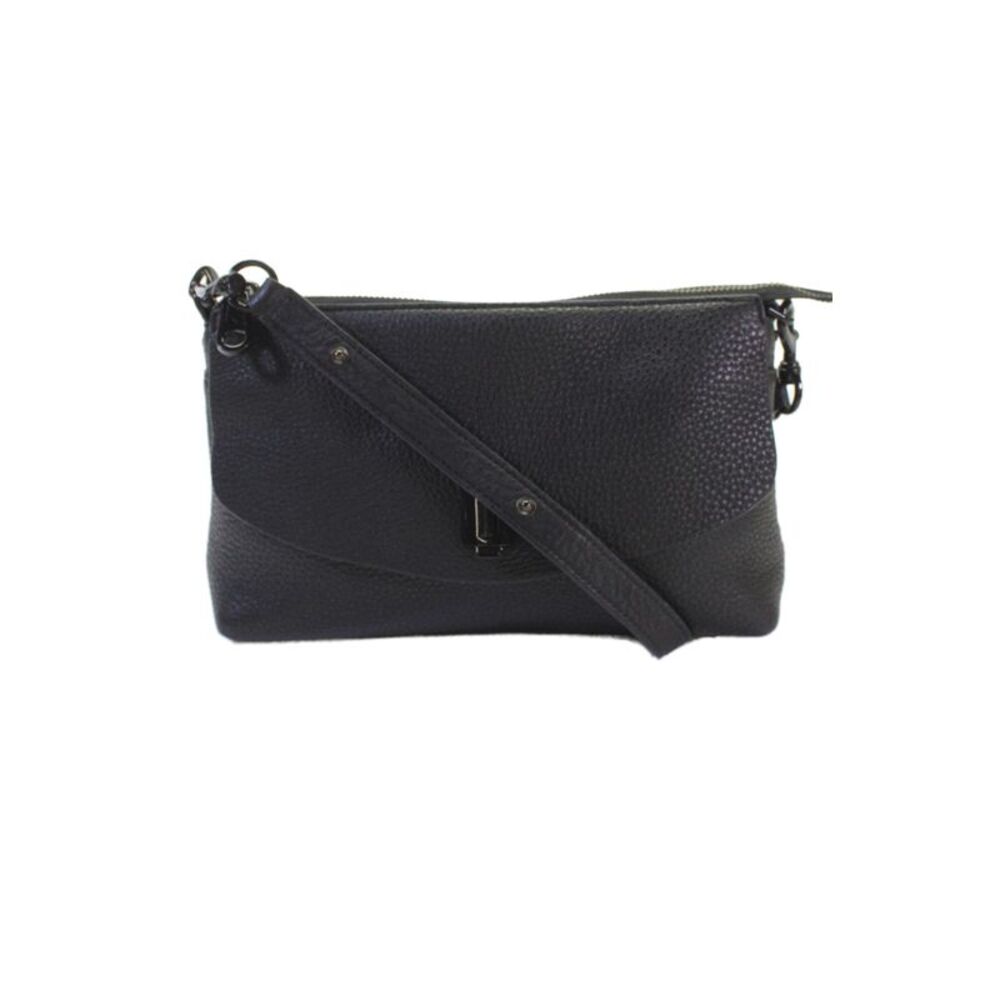 Rebecca Minkoff Womens Leather Flap Pocket Zip Crossbody Handbag Black